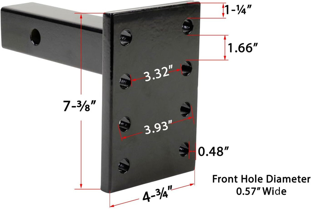 3 Position Pintle Hitch Mount Plate for 2" Hitch Reciever - 20,000 Lbs - Solid S