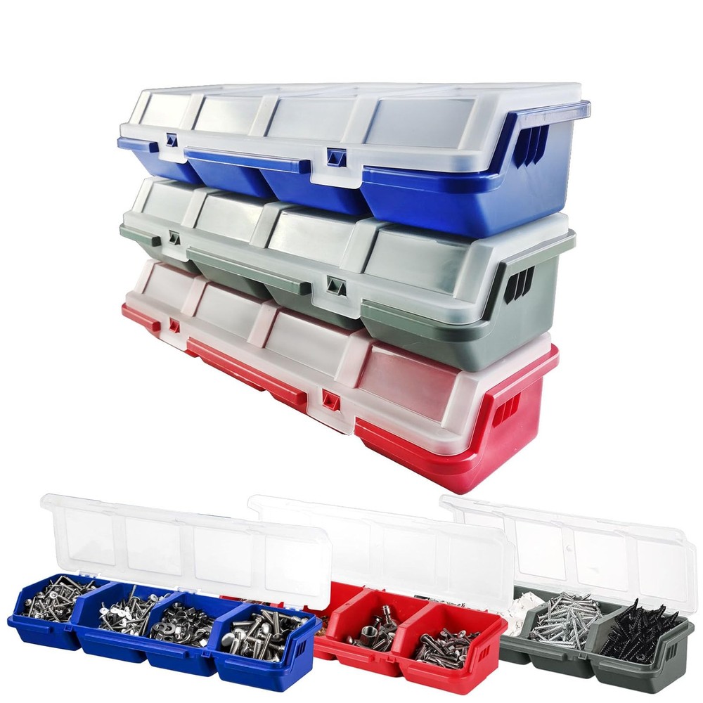 3 PCS Screw Organizer Boxs with Lids,4 Compartments Tools Organizer Boxs,Hard...