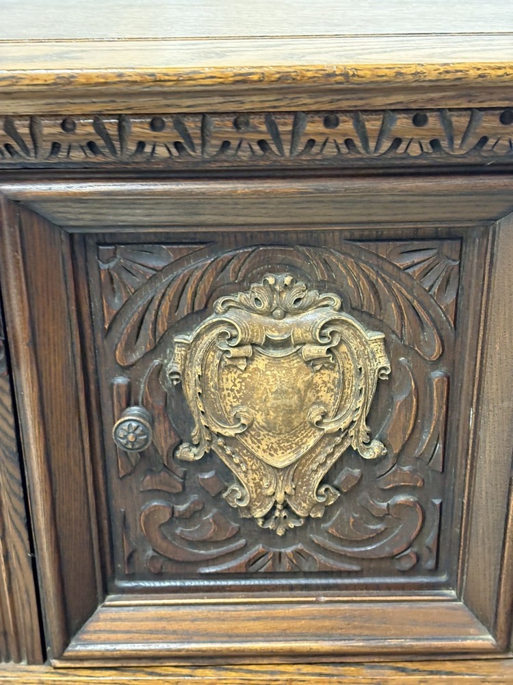 Antique hand carved oak buffet sideboard 74.5 inches long - solid & beaufiful