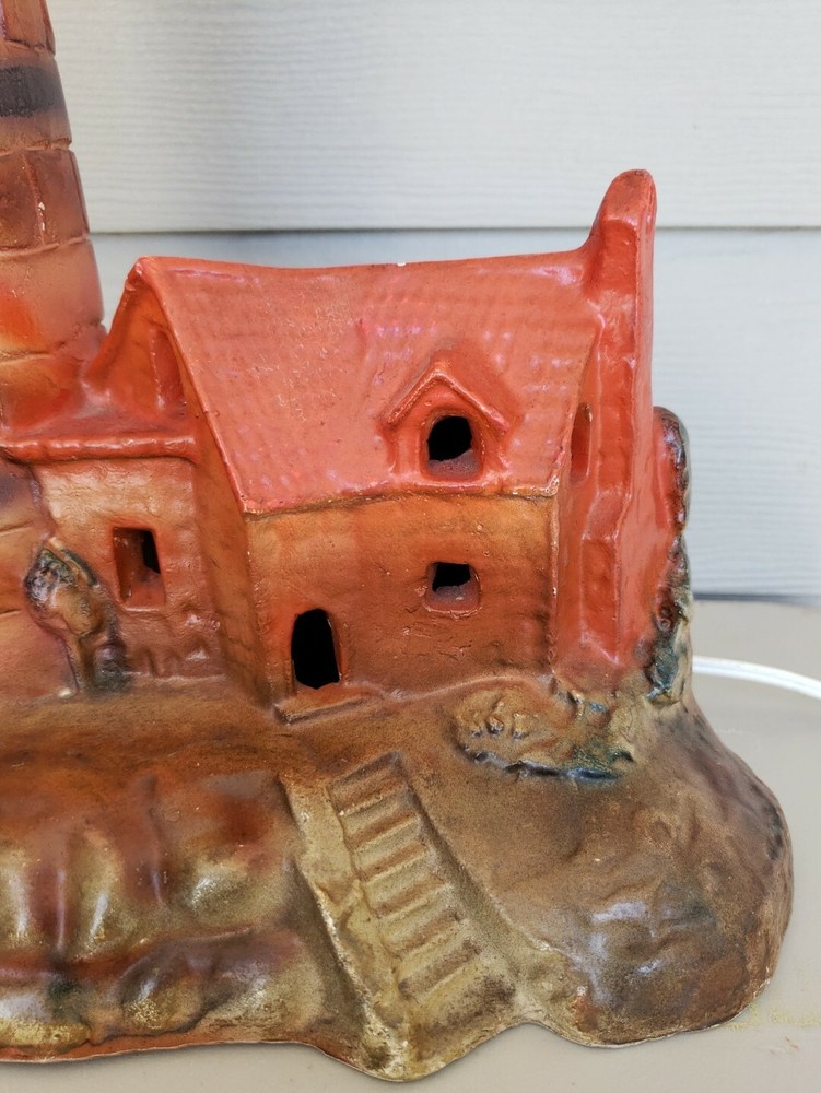 Vintage Chalk Chalkware Lighthouse Lamp Nautical UNTESTED