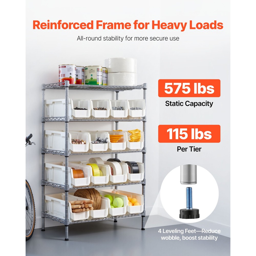 Uimoso 5-Tier Rolling Storage Rack with 16 Removable Bins