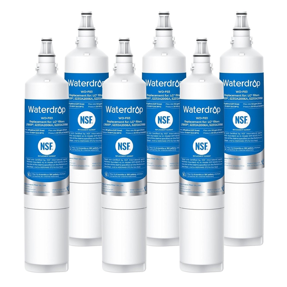 Waterdrop WD-F03 Refrigerator Water Filter Replacement for LG® LT600P® (6 Pack)
