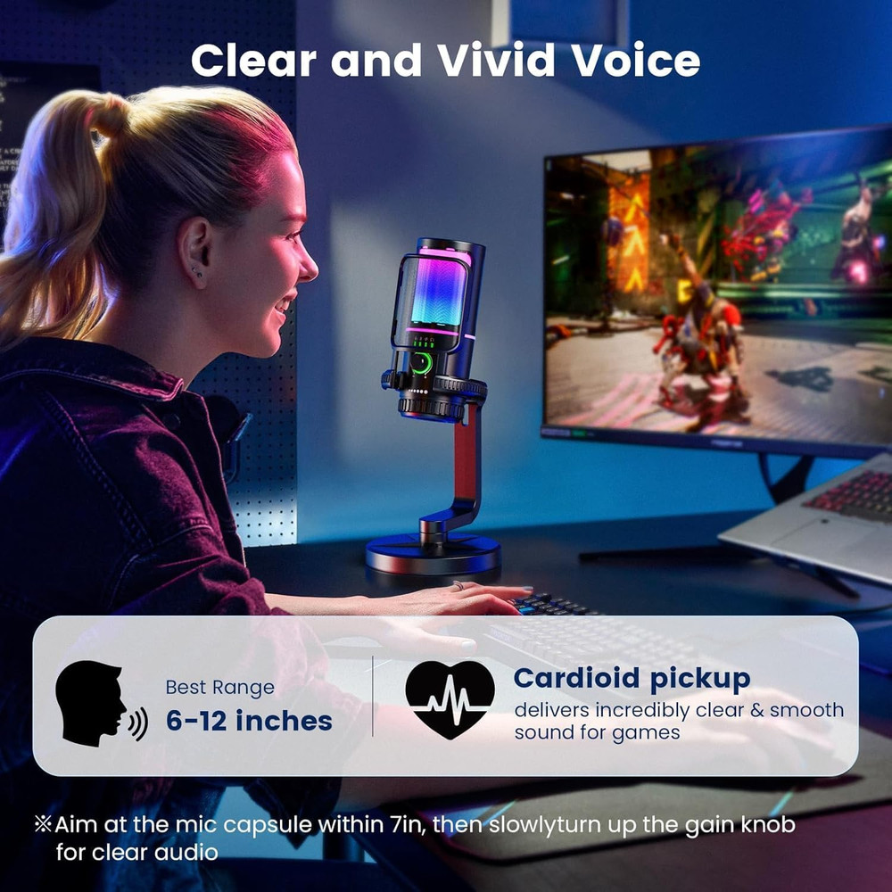 Gaming Microphone with Noise Cancelation & Gain Control- USB PC Mic for Strea...