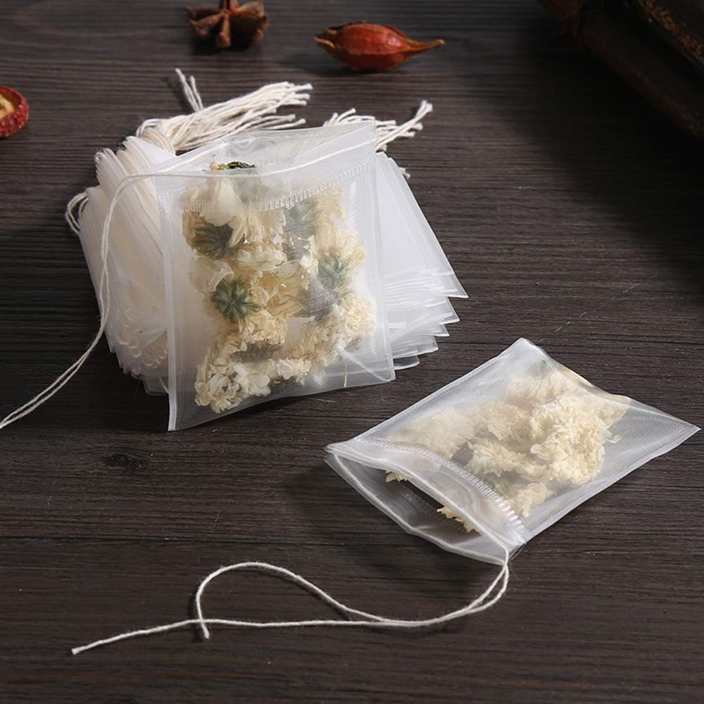 100 Pcs Empty Tea Filter Bags for Loose Tea Herb Spice Small Mesh Drawstring ...