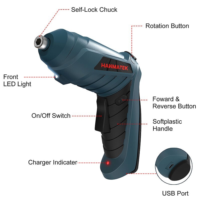 HANMATEK Handheld Electronic Screwdriver USB Charging Mini Screw Driver Kit