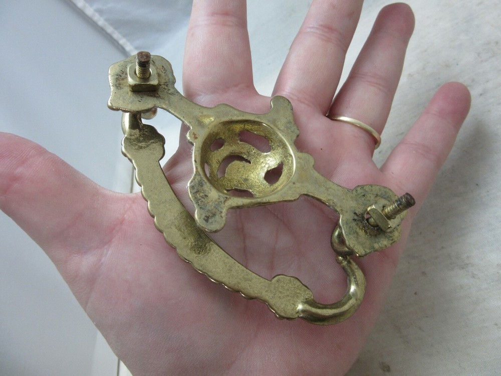Vintage ornate brass drawer pull salvage