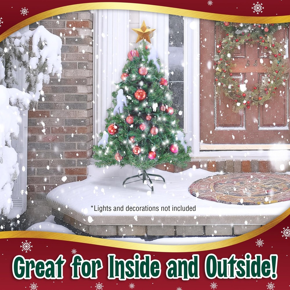 4ft Green Christmas Tree - Premium Hinged Artificial Small Christmas Tree, Ca...