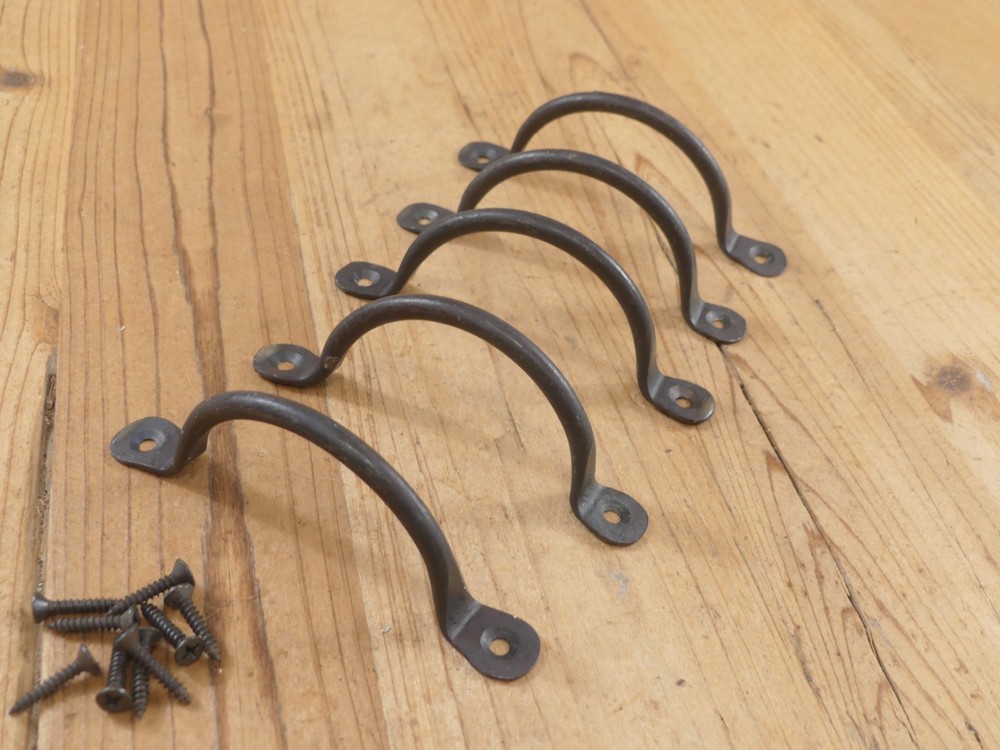 5 Hand Forged Iron Drawer Bin Pulls Cabinet Handles Kitchen Bath Primitive Metal