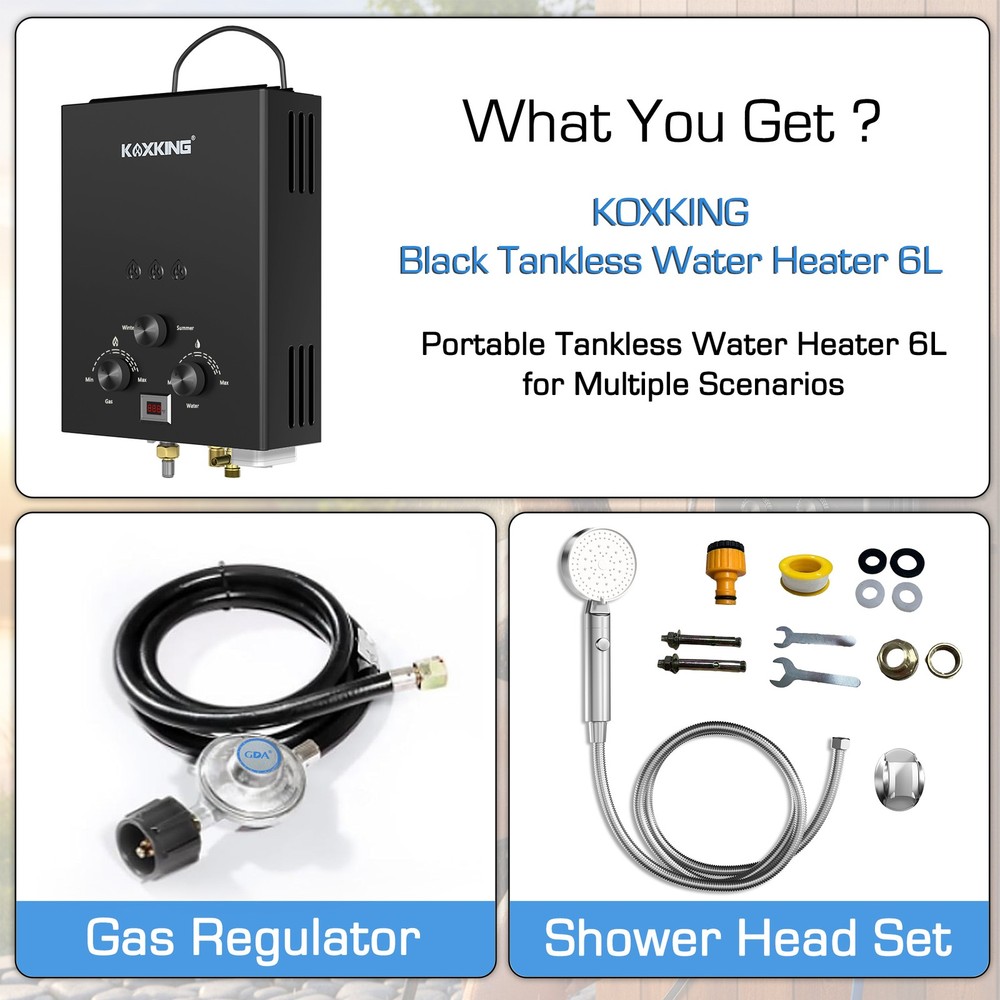 KOXKING Tankless Water Heater Instant Hot 6L 1.58 GPM Portable With Handle RV