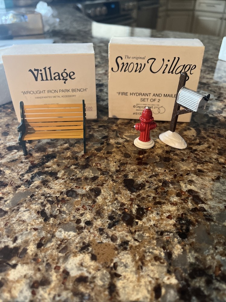 Lot of 2 Dept 56 accessories Bench Fire Hydrant Mailbox