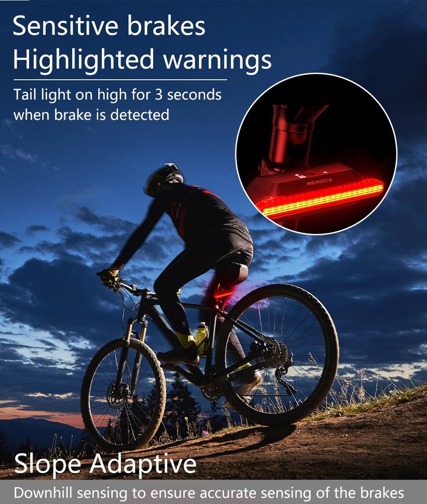 MEROCA Bike Smart Taillight Auto Brake Sensing Rear Light Warning Saddle Light