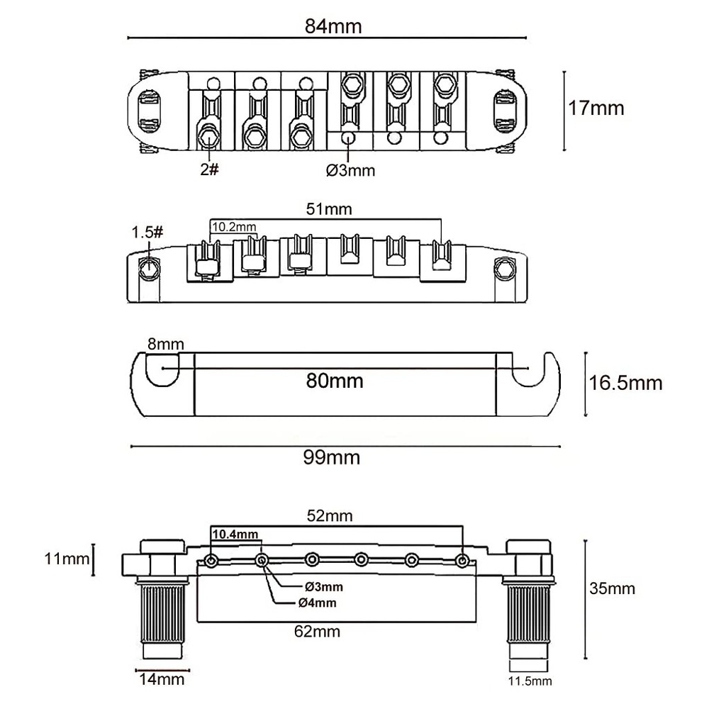 JD.Moon Roller Saddle Bridge ABR-1 Tune-o-matic Tailpiece Chrome