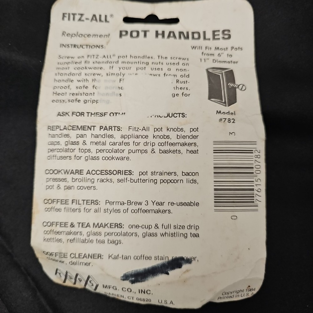 Fitz-All Plastic Replacement Pot Handles Black NOS