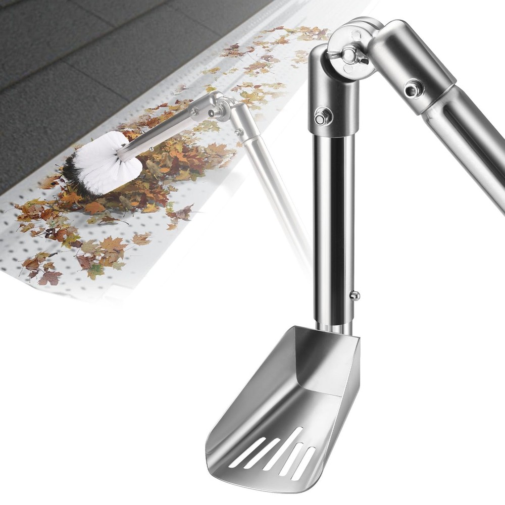 Gutter Cleaning Tools, 6.4FT Gutter Cleaner with Pole & Gutter Brush, Gutter ...