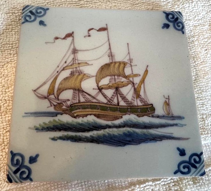Sailing ship Friesian Dutch delft style polychrome tile