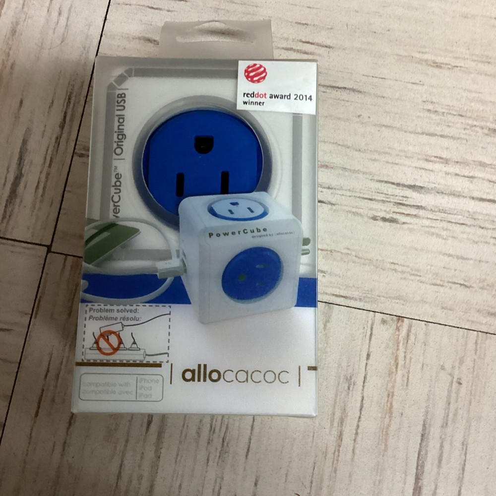 PowerCube Original 125V Compact 5 Outlet Power Strip Cube BLUE Resettable Ground