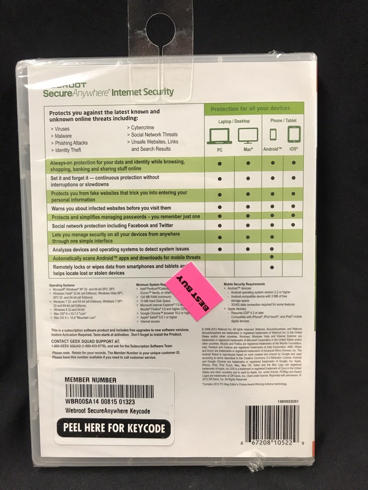 Webroot SecureAnywhere Internet Security w/ Antivirus New Sealed