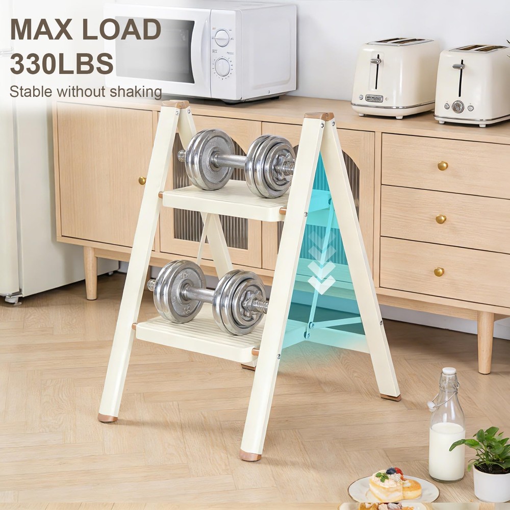 Valeo 2 Step Ladder,Lightweight Folding Stool with 2 Step, Milk White