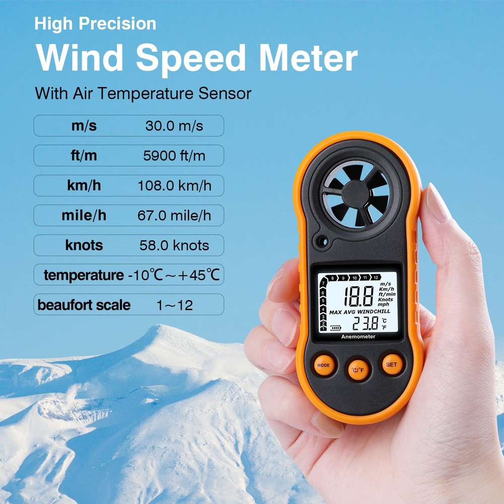 Digital Anemometer, Air Flow Meter with Wind Temperature Tool 10°C ...
