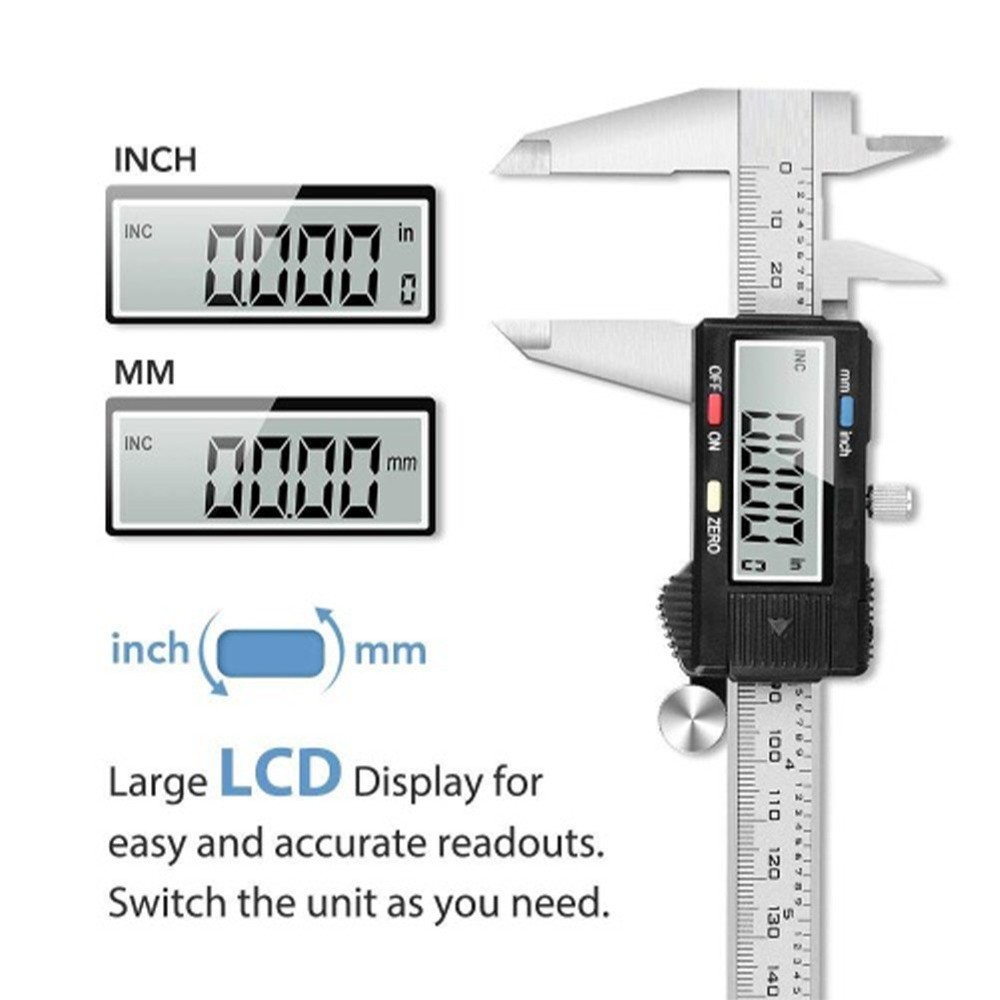 6" Digital Vernier Caliper Micrometer Measuring Tool Depth Ruler Stainless Steel