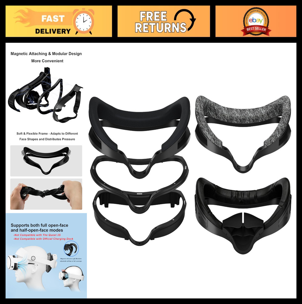 Magnetic Facial Interface for Quest 3 - Flexible Frame & Multi-Material Pads