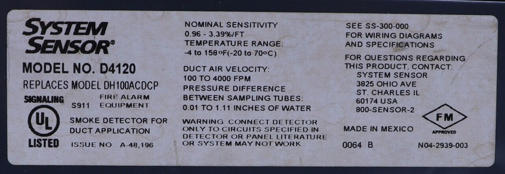 LOT OF THREE SYSTEM SENSOR D4120