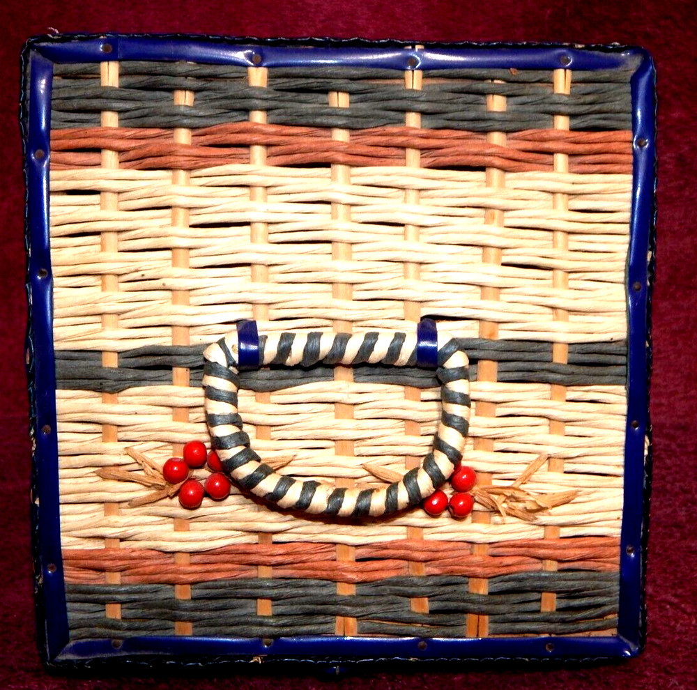Vintage Wicker Sewing Basket w/ Plastic Storage Divider Insert