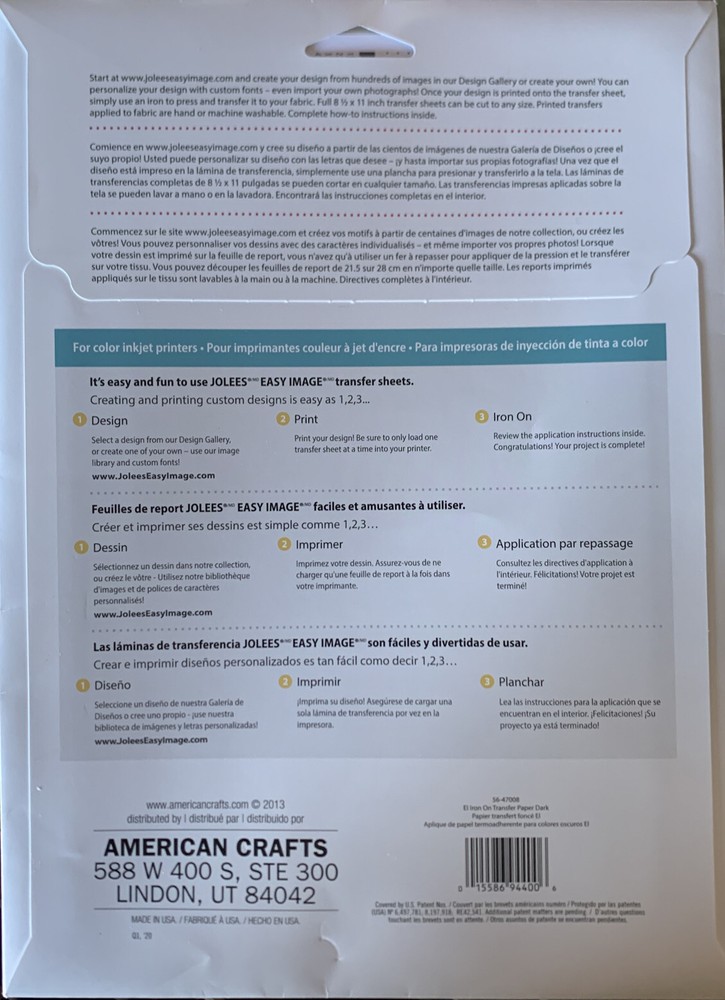 Jolee's Easy Image Transfer Sheets 8.5"X11" 5/Pkg For Dark Fabric 015586944006