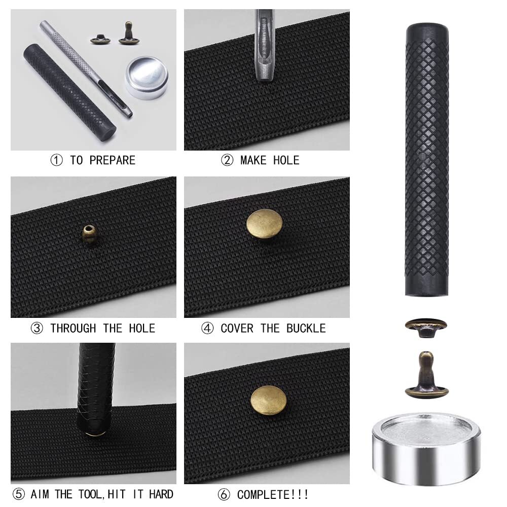 400 Sets Double Cap Leather Rivets Brass Metal Studs with Tools for DIY Use