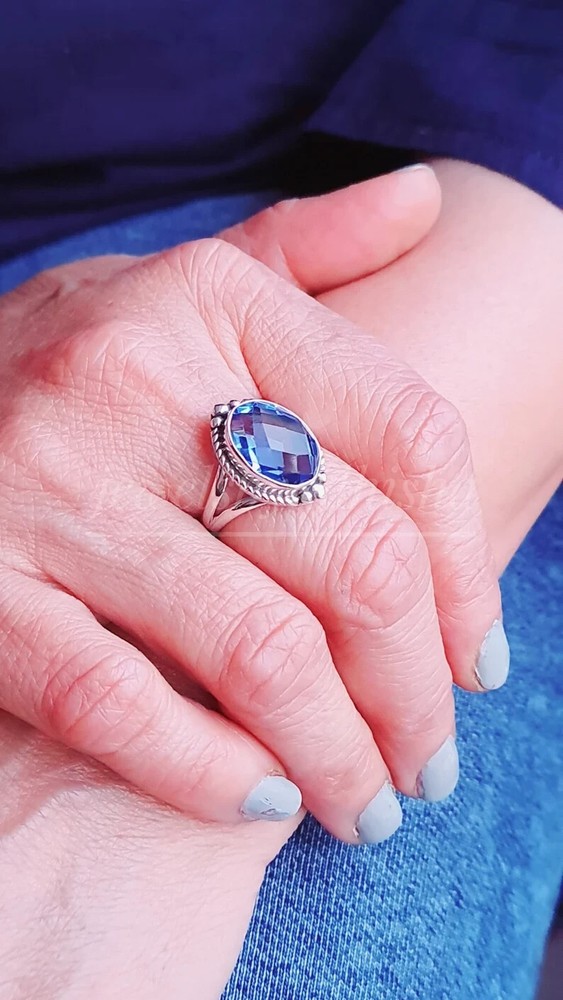 Blue Tanzanite Ring 925 Sterling Silver Band& Statement Ring Handmade All Size