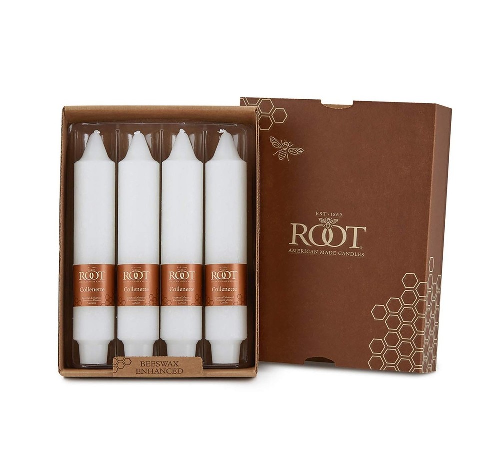 Root Candles 4-Count Unscented Dinner Candles Dripless Beeswax Enhanced Timbe...