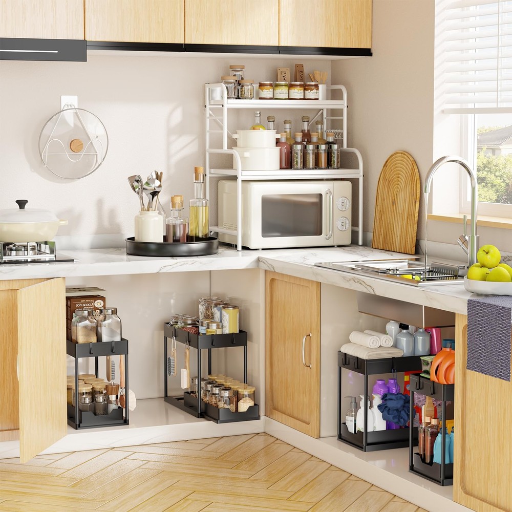 Under Sink Organizer 2 Pack, Sink Pull-Out Sliding Storage Cabinet, 2-Tier Un...