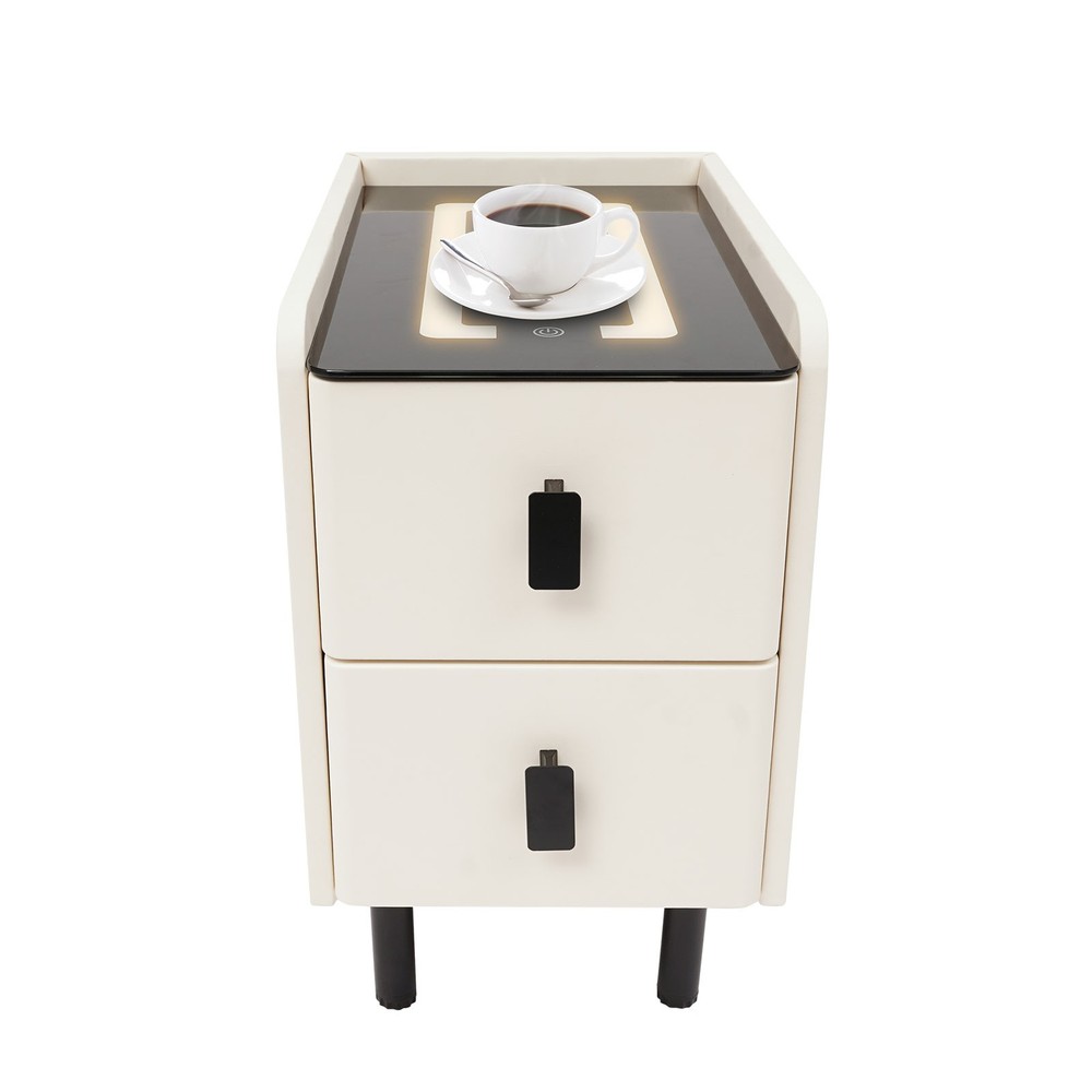Smart Bedside Table Nightstands with Wireless Charging & LED Light & 2 Drawers