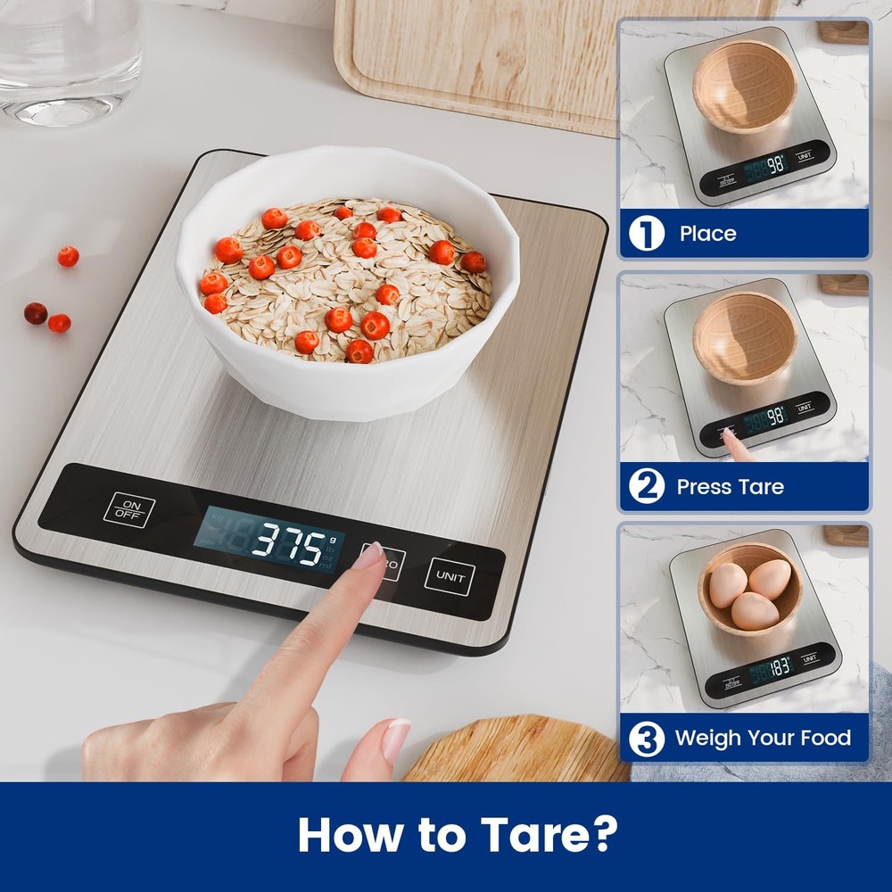 【33 lb & USB Rechargeable】 Digital Kitchen Food Scale Kitchen Scale, Stainles...