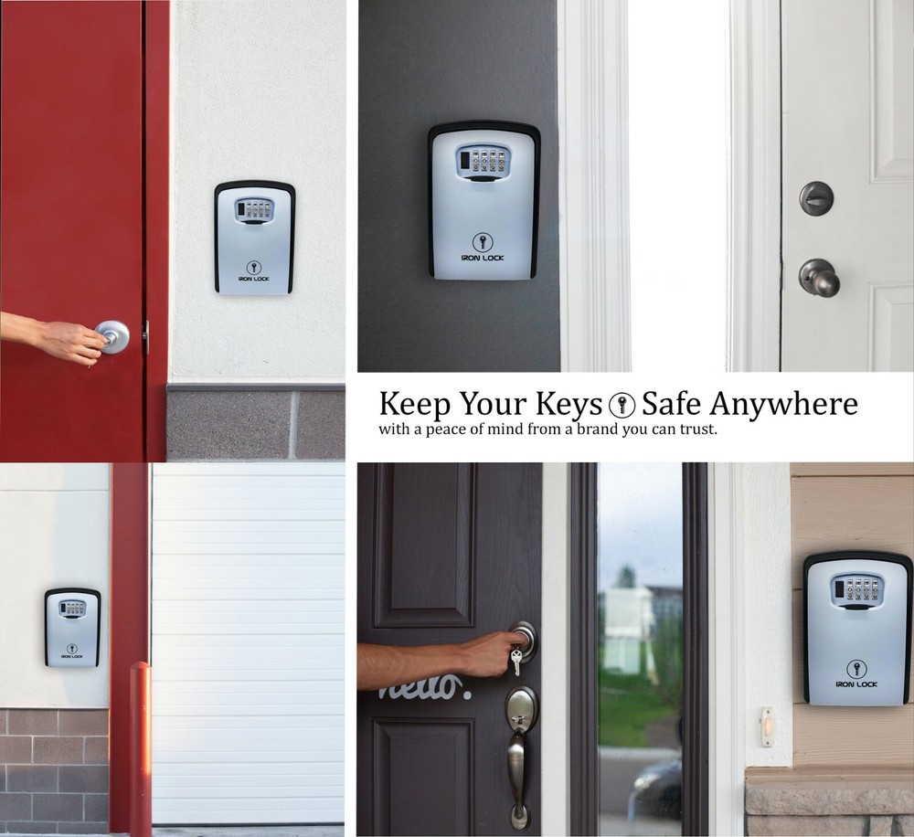 Iron Lock® - Key Lock Box Wall Mount for Keys 4 Digit Combination