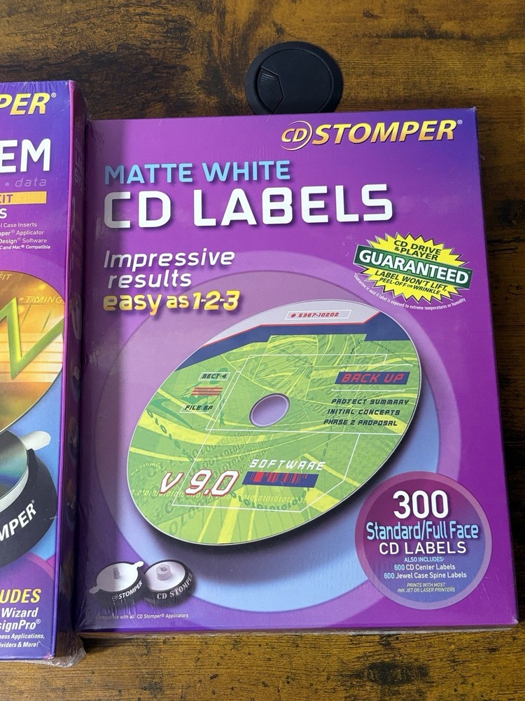 CD Stomper Pro CD/DVD Labeling System + Matte White CD/DVD Label Kit New Sealed