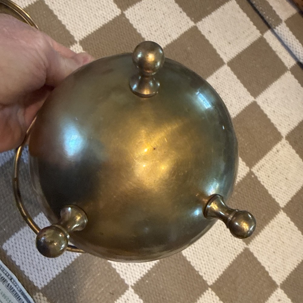 Vintage Brass fire Starter Smudge Pot With Lid & Handle. Complete