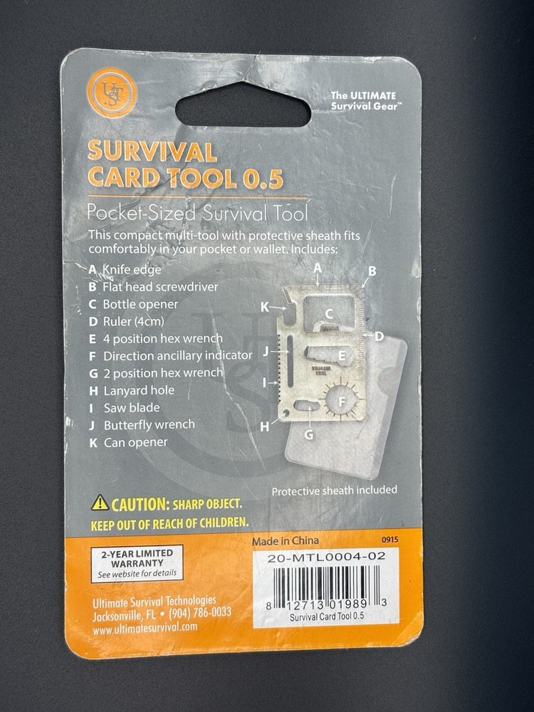 UST Pocket Sized Survival Card Tool - Multi-Tool - 11 tools