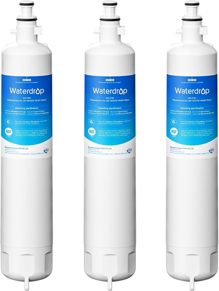 Waterdrop Refrigerator Water Filter, Replacement for GE® RPWFE® (With Chip), 3
