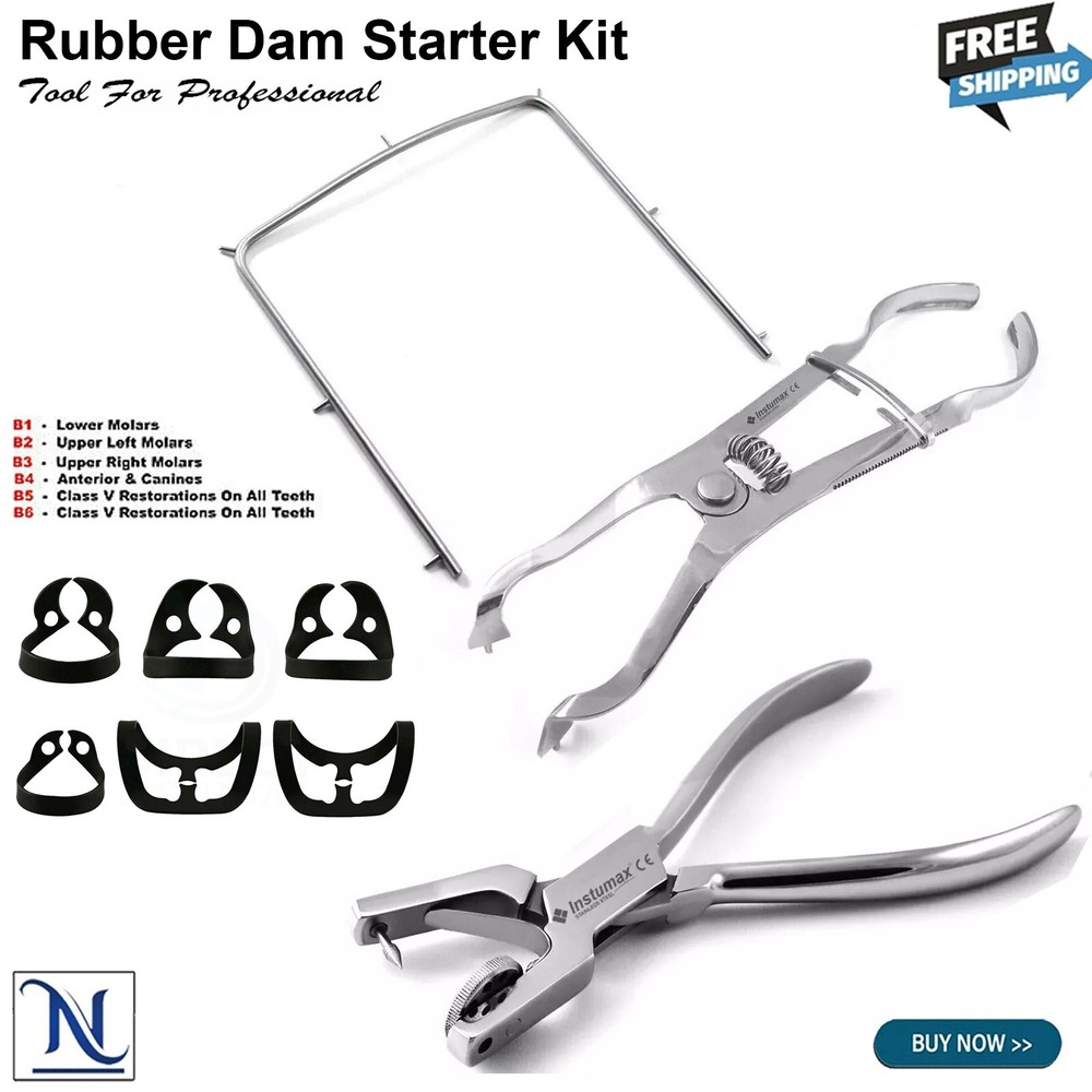 Rubber Dam Instruments Kit Brinker Clamps Ainsworth Forceps Light Ivory Frame