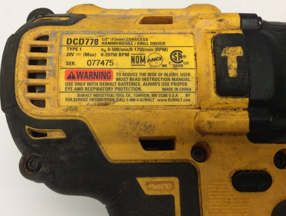 Dewalt DCD778 20V Max Brushless 1/2" Hammerdrill Drill Driver Tool Only