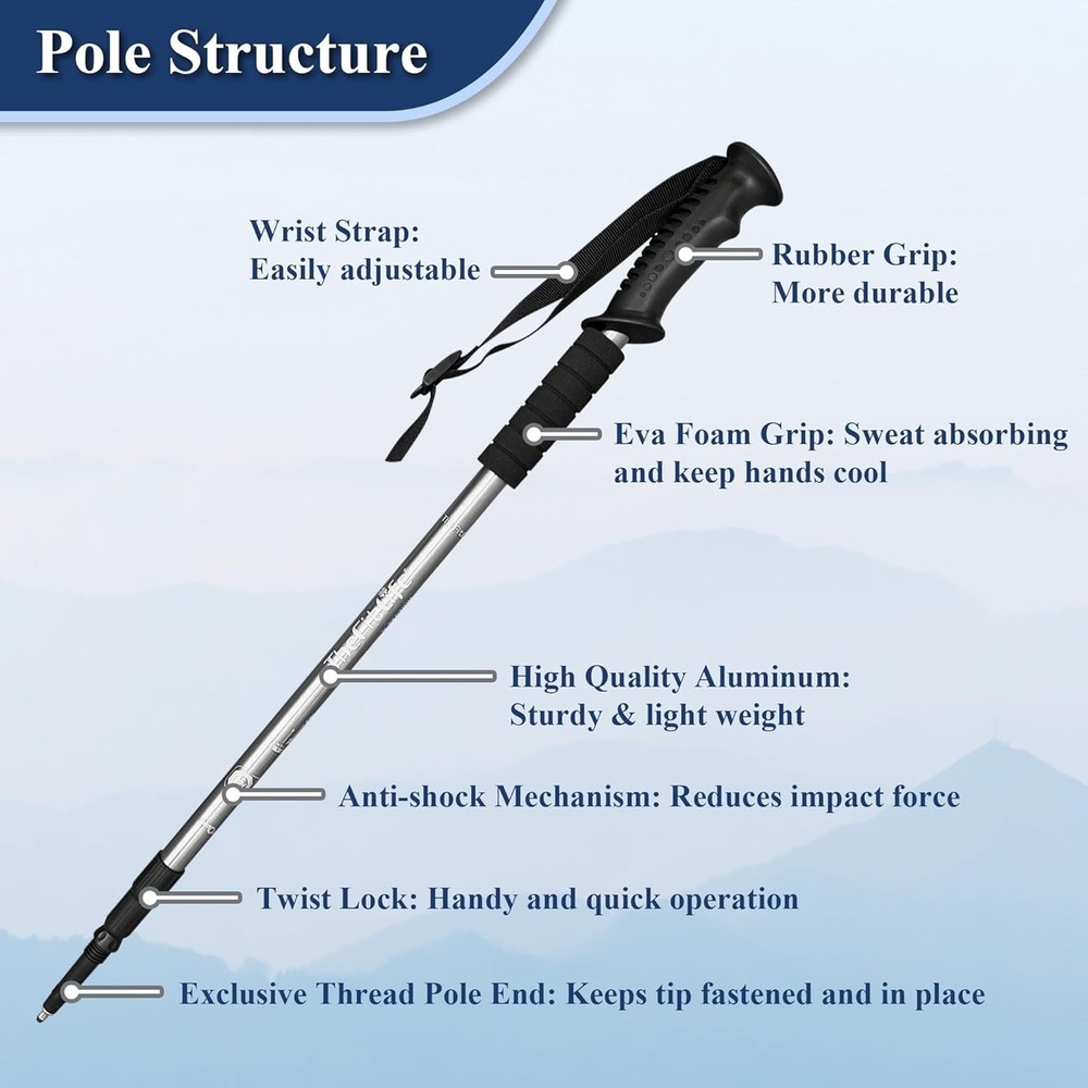Durable Silver Trekking Poles - Ultralight, Quick Adjustment, Full Accessory Kit
