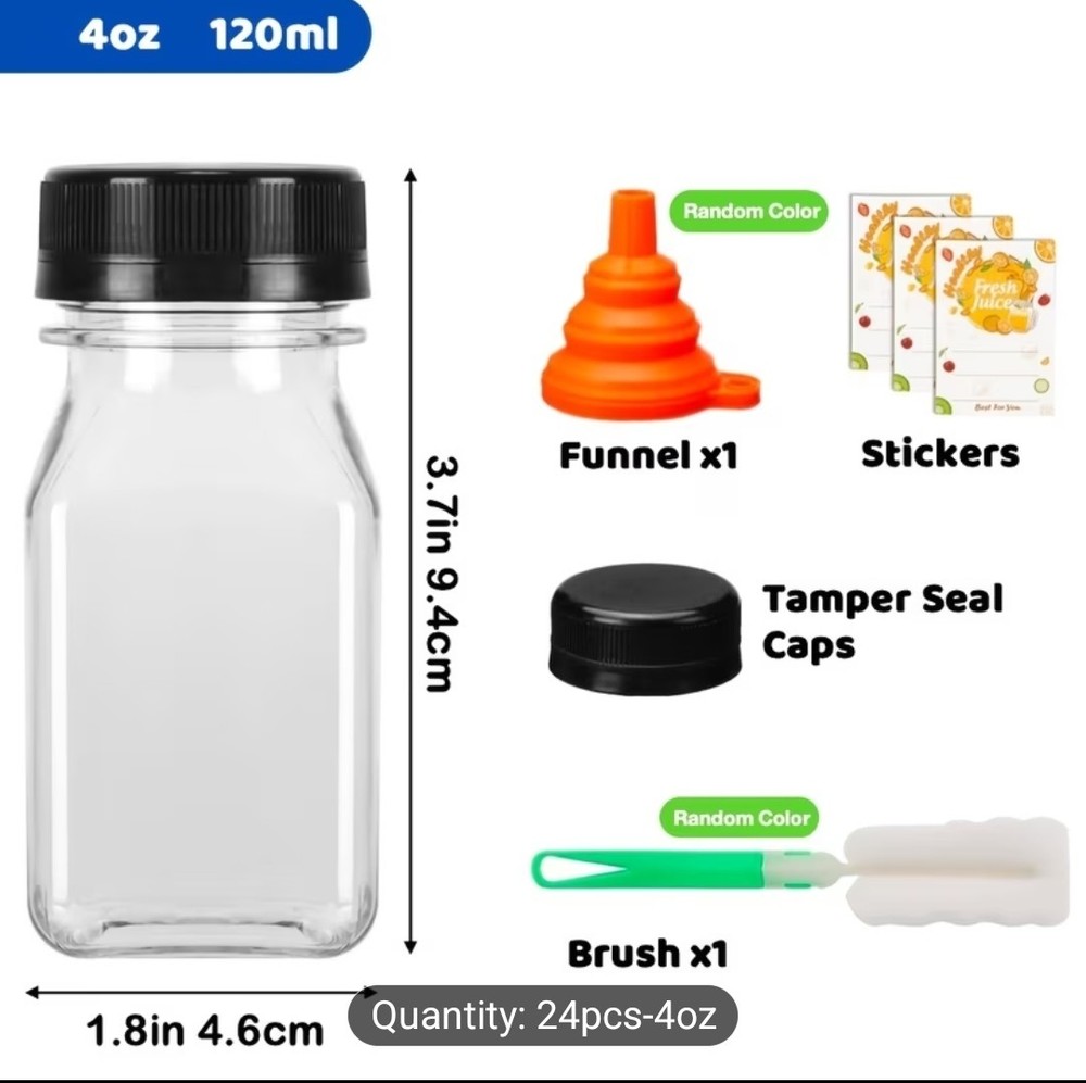 24pcs 4oz Mini Plastic Juice Bottles With Caps