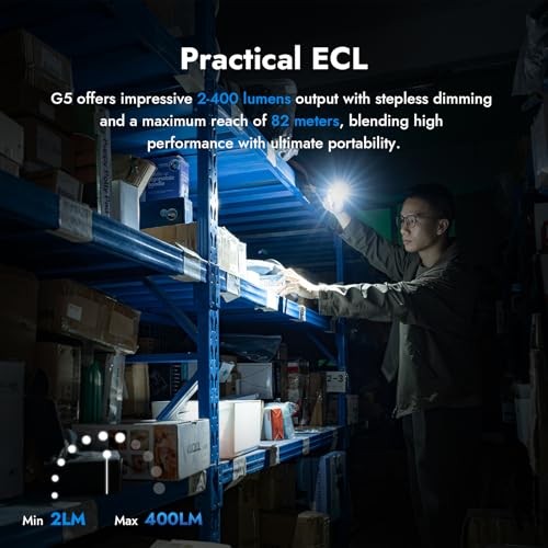 G5 Rechargeable EDC Flashlight, 400 Lumens Dual Light Sources Mini Black