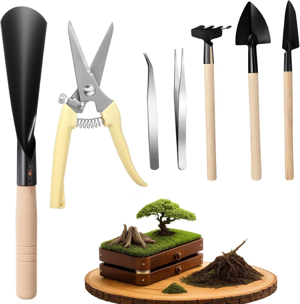 7 Pcs Bonsai Tree Kit Garden Bonsai Tools Set Includes Pruning Shears