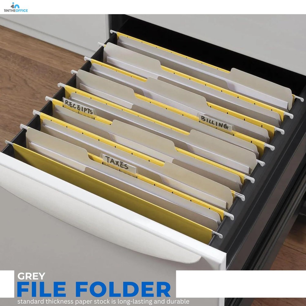 Gray File Folders Letter Size 1/3 Cut Tab 50 Pack