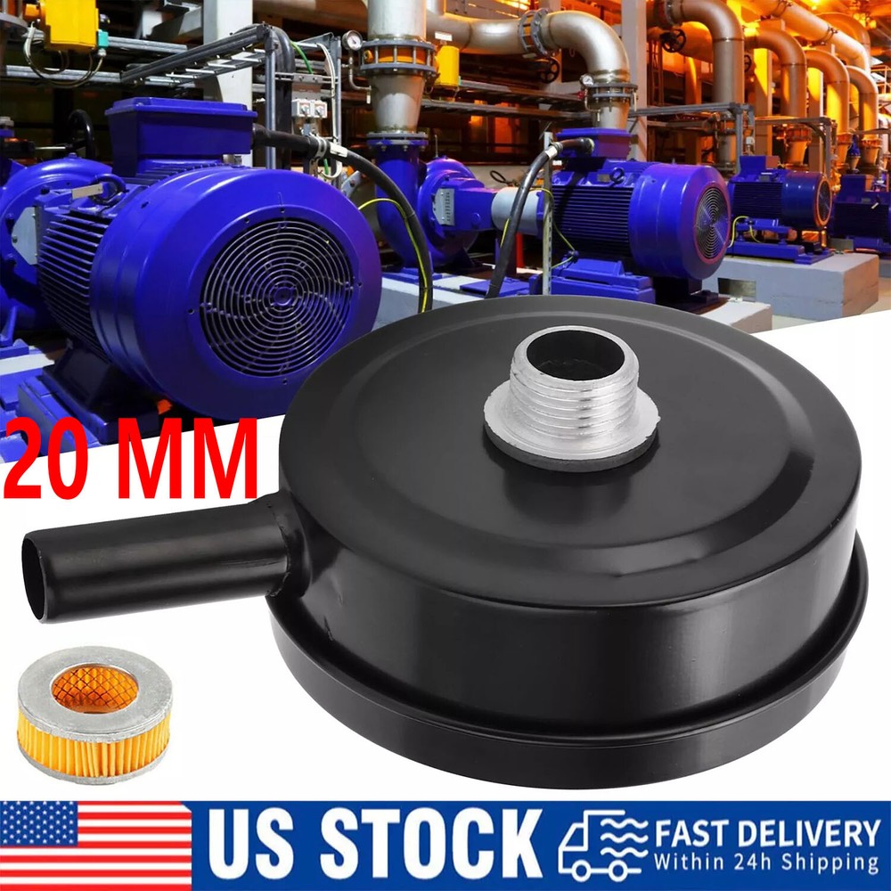 1/2" Compressor Male Threaded 20mm Air Intake Silencer Filter Black Metal Shell