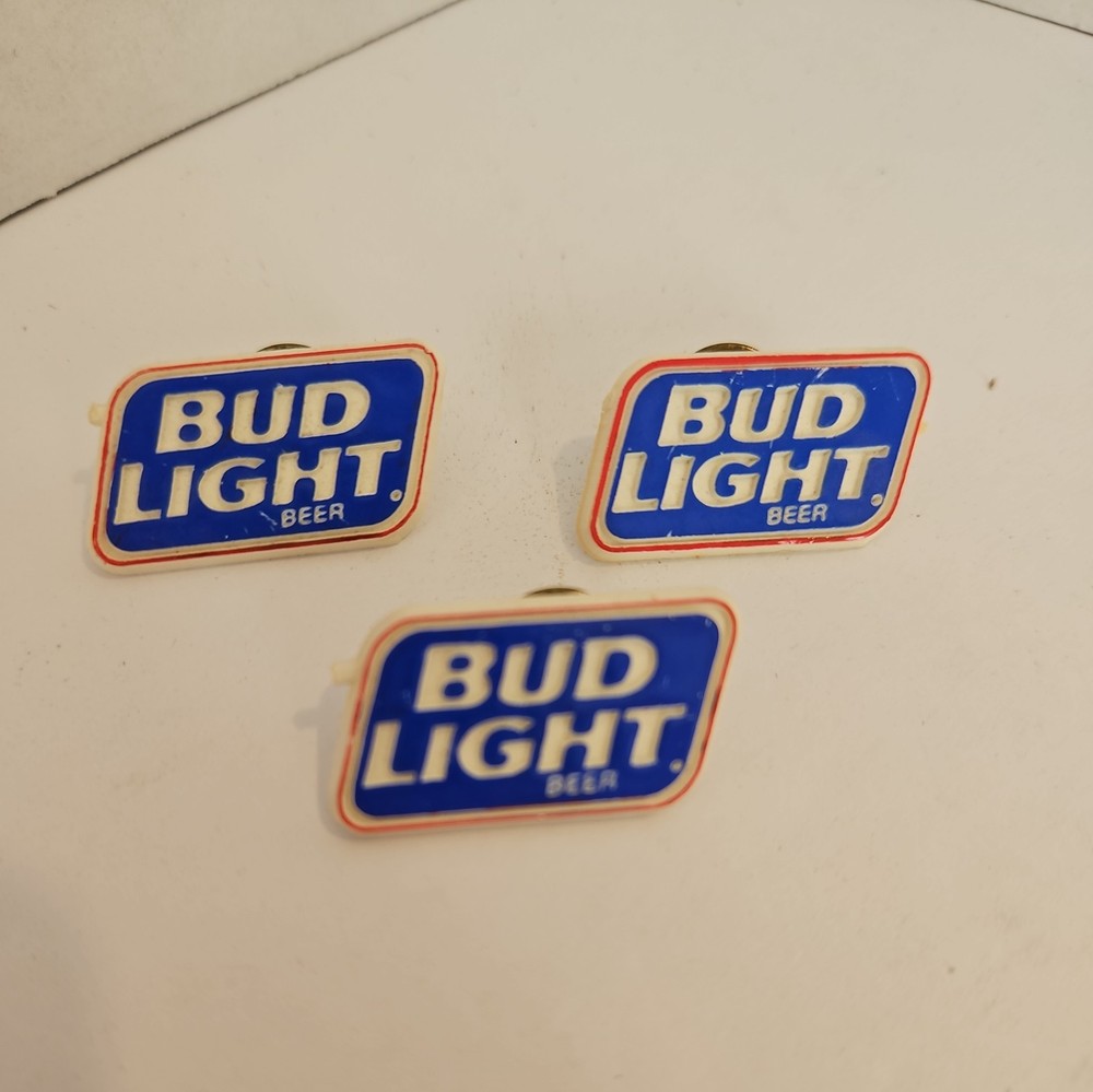 Vintage Set Of 3 Bud Light Beer Rectangle Lapel Pins Plastic