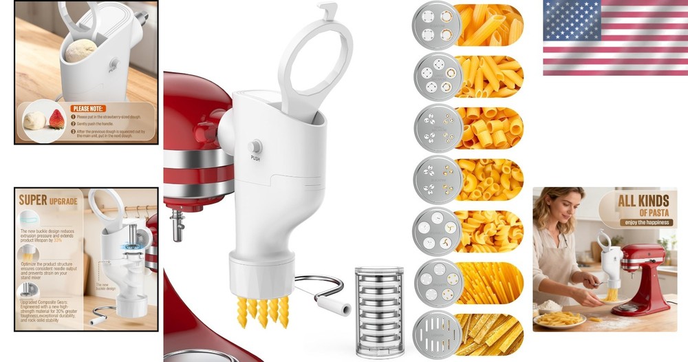 Kitchenaid Gourmet Pasta Maker with 7 Interchangeable Plates - Electric Press