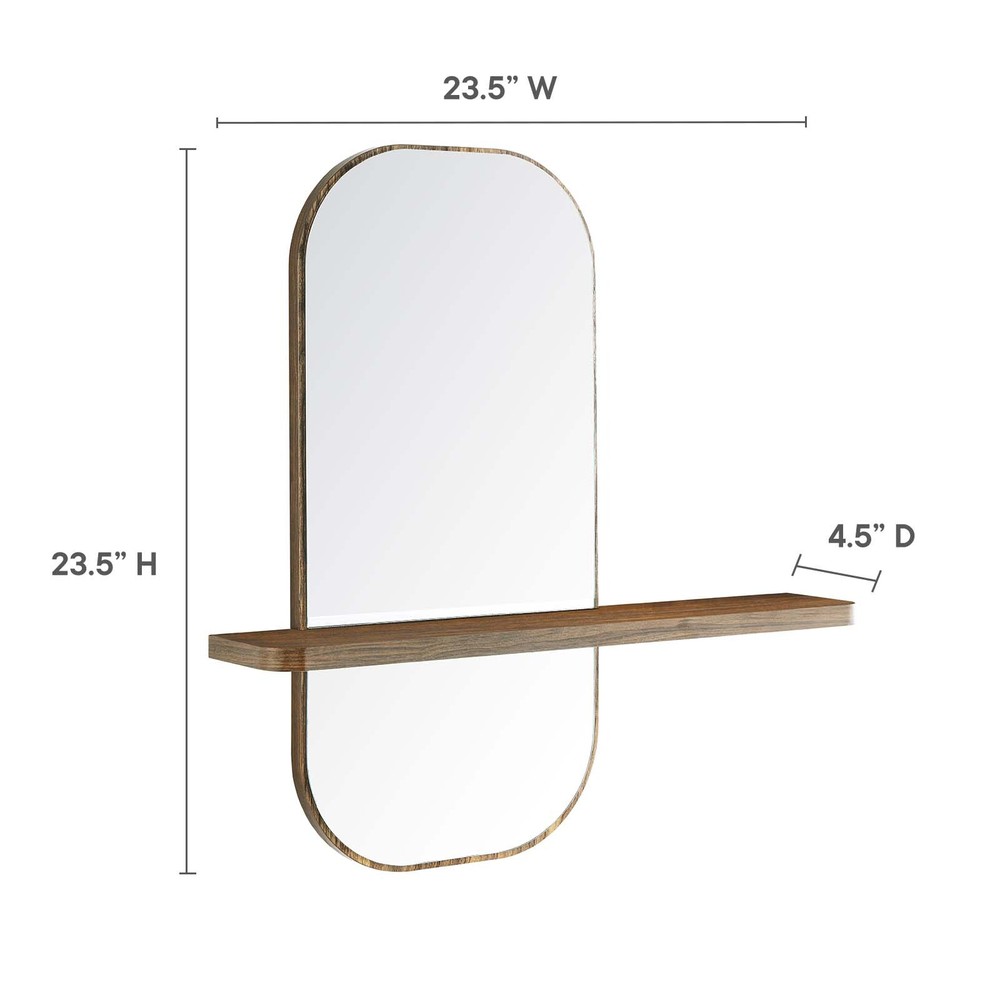 Modway Solstice Hanging Wall Wood Grain Rectangular Mirror in Walnut With Shelf